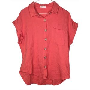 JUST LIVING Oversized Cotton Button Front Blouse L